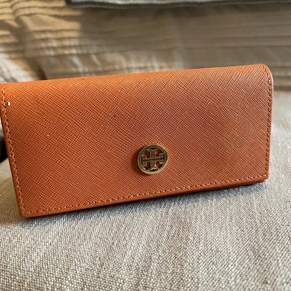 Tory Burch Orange Sunglass case  with Gold Logo